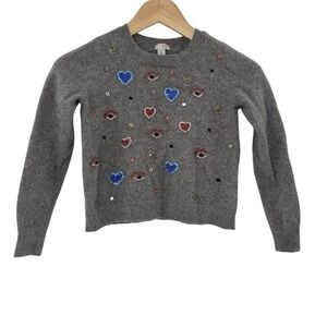 Halogen Kids (Women's) Cashmere Beaded Gray‎ Sweater Sz M See Description Shrunk